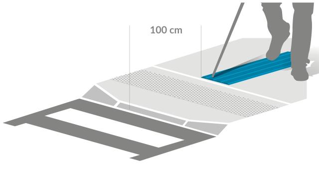 Illustration d'une bande de guidage pour malvoyants arrivant devant un passage piéton